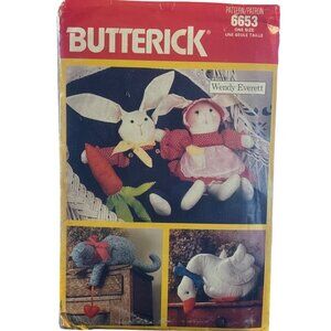 Vintage Butterick 6653 Country Animals Easter Bunny Duck Cat 1988 UC Sew Pattern